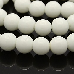 Round Glass Beads Strands, White, 8mm, Hole: 0.8mm, about 54pcs/strand, 15.7 inch
