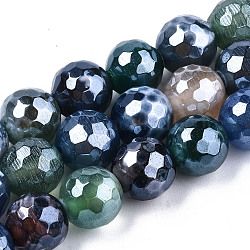 Galvanisieren natürliche Achat Perlen Stränge, gefärbt, facettiert, Mit Perlglanz plattiert, Runde, Farbig, 10.5 mm, Bohrung: 1.2 mm, ca. 36~37 Stk. / Strang, 14.37 Zoll ~ 14.57 Zoll (36.5 cm ~ 37 cm)