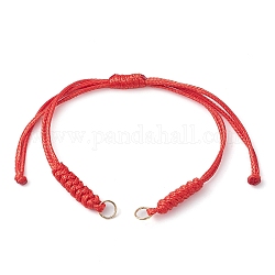 Cordon tressé réglable en polyester ciré coréen écologiques, avec 304 anneaux de saut ouverts en acier inoxydable, pour la fabrication de bracelets lien, rouge, 10-5/8 pouce (27 cm), Trou: 4.5mm