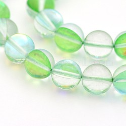 Chapelets de perles rondes en pierre de lune synthétique, perles holographiques, teinte, vert clair, 8mm, Trou: 1mm, Environ 45~47 pcs/chapelet, 14~15 pouce