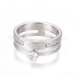 304 anelli in acciaio inox, con zirconi, chiaro, colore acciaio inossidabile, formato 6~9, 16~19mm