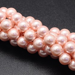 Chapelets de perles de coquille, ronde, corail lumière, 8mm, Trou: 1mm, Environ 49 pcs/chapelet, 16 pouce