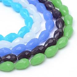 Fili di perle di vetro giada imitazione sfaccettata a goccia, colore misto, 11~12x8mm, Foro: 1.5 mm, circa 60pcs/filo, 27 pollice