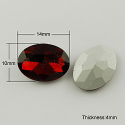 Glass Pointed Back Rhinestone, Back Plated, Faceted, Oval, Dark Red, 10x14x4mm