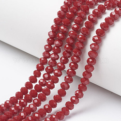 Opaque Solid Color Glass Beads Strands, Faceted, Rondelle, FireBrick, 10x8mm, Hole: 1mm, about 65~66pcs/strand, 20.8~21.2 inch(53~54cm)