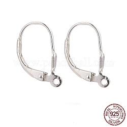 925 Sterling Silver Leverback Hoop Earring Findings, Silver, 16x9x3mm, Hole: 1mm