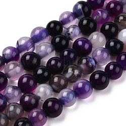 Chapelets de perles en agate rayée naturelle/agate à bandes, teinte, ronde, violet, 4mm, Trou: 1mm, Environ 96 pcs/chapelet, 14.56 pouce