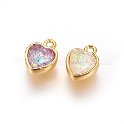 Synthetic Opal Pendants, with Brass Findings, Faceted, Heart, Golden, Mixed Color, 10~10.5x7.5~8x4.5~5mm, Hole: 1.2mm