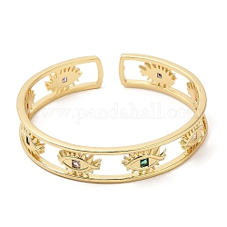 Colorful Cubic Zirconia Cuff Bangle, Real 18K Gold Plated Brass Hollow Bangle, Lead Free & Cadmium Free, Eye, Inner Diameter: 2-1/4x2-1/8 inch(5.6x5.5cm)