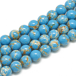 Brins de perles de jaspe impérial synthétiques, teinte, ronde, Dodger bleu, 10mm, Trou: 1mm, Environ 40 pcs/chapelet, 15.7 pouce