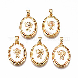 Natural Sea Shell Pendants, with Brass Findings, Nickel Free, Oval with Cupid/Cherub, Real 18K Gold Plated, 22x15x4mm, Hole: 2x4mm