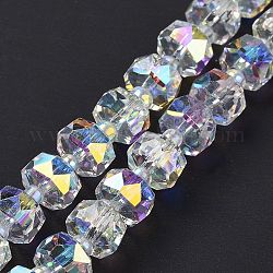 Chapelets de perles en verre transparent électrolytique, de couleur plaquée ab , facette, rondelle, clair, 7.5~8x4.5mm, Trou: 1.2mm, Environ 80 pcs/chapelet, 22.05'' (56 cm)