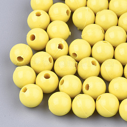 Plastic Beads, Round, Yellow, 9.5mm, Hole: 2.5mm, about 1100pcs/500g