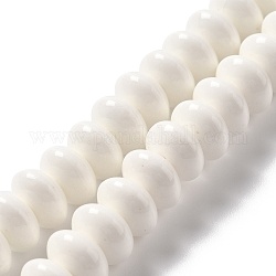Granos de porcelana perlada hechos a mano, plano y redondo, blanco, 12x7mm, agujero: 1.6 mm, aproximamente 45 pcs / cadena, 12.40'' (31.5 cm)
