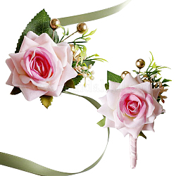 Craspire 2 шт. 2 стильная тканевая брошь-бутоньерка с цветком, с шелковой тканью, имитирующей розу, наручные корсажи, для свадьбы, розовый жемчуг, 102~764x10~85 мм, 1шт / стиль