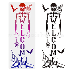Mayjoydiy scheletro stencil scheletro benvenuto stencil ragnatela ragno pipistrello modello di halloween 15.7×39.4 pollici riutilizzabile progetti artistici fai da te decorazione per il legno, parete, tessuto, lavagna, segno