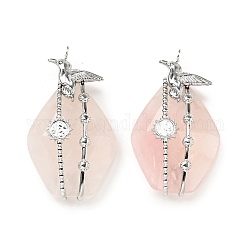Natural Rose Quartz Pendants, Teardrop Charm, with Stainless Steel Color Bird and Sun 304 Stainless Steel Findings, 40.5x22.5x7.5mm, Hole: 2.5mm