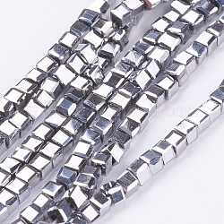 Electroplate Crystal Glass Faceted Cube Beads Strands, Full Plated, Platinum Plated, 2x2x2mm, Hole: 1mm, about 101pcs/strand, 9 inch