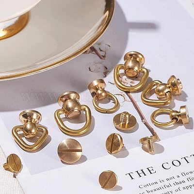 2pcs Brass Ball Studs Rivets O/D Ring for Leather Crossbody Purse Craft,Small