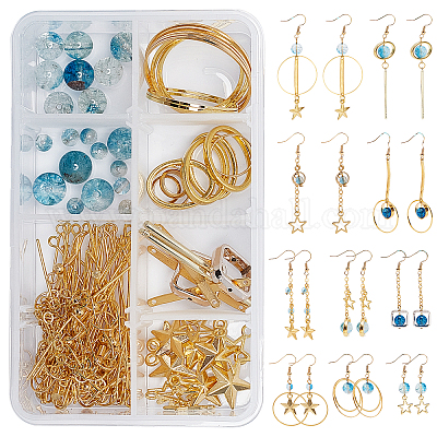 Kit per la creazione di orecchini a tema cielo stellato di sunnyclue fai da  te, comprese perle di quarzo e ottone, telai di perline in ottone e lega