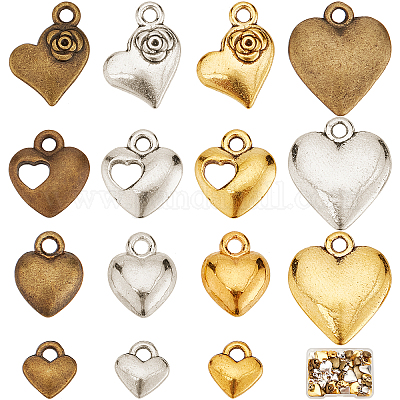 10 Heart Charms Valentines Day Pendants Antiqued Silver Assorted Mix Supply  Lot