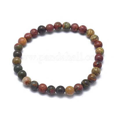 Bracelets extensibles en jaspe polychrome naturel/pierre de picasso/perles de jaspe de picasso&nbsp;BJEW-K212-A-001-1