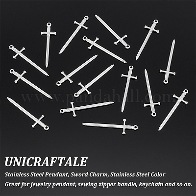 UNICRAFTALE 16pcs Dagger Bookmark Charms 304 Stainless Steel Sword Pendants Hypoallergenic Punk Earring Sword Charms 45mm Metal