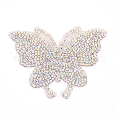 Rhinestone Applique Crystal AB Butterfly Gold Beaded Patch