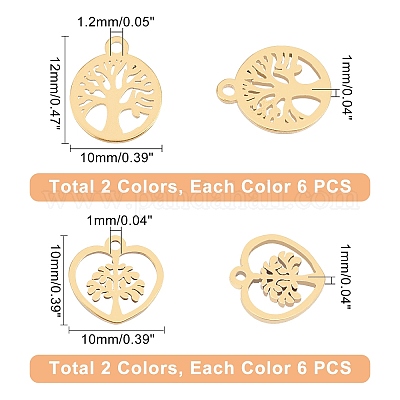 Shop DICOSMETIC 24Pcs 3 Colors Heart Charms Stainless Steel Charms
