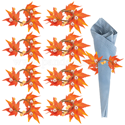 GORGECRAFT 8Pcs Fall Napkin Rings Maple Leaf Cloth Napkin Rings Artificial Berry Wreath Table Centerpiece Decor Holders for Thanksgiving Halloween Harvest Festival Napkin Vase Party Wedding Decoration AJEW-GF0005-14-1