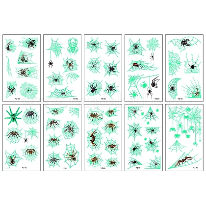 蜘蛛の巣 模様 明るい ボディー アート 入れ墨  取り替え可能タトゥーシールステッカー  ミディアムスプリンググリーン  12x6.8cm  10枚/セット LUMI-PW0001-133-1