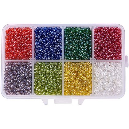 PandaHall Elite About 4200 Pcs 8/0 Multicolor Beading Glass Seed Beads 8 Colors Round Transparent Pony Bead Mini Spacer Czech Beads Diameter 3mm for Jewelry Making SEED-PH0006-3mm-02-1