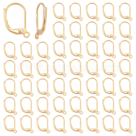 Creatcabin 1 boîte 50 pièces boucles d'oreilles à levier accessoires 18k plaqué or fil d'oreille levier retour clip boucle d'oreille connecteur avec anneau fermé pour la fabrication de bijoux diy 10x15.5x1.5mm KK-CN0001-40-1