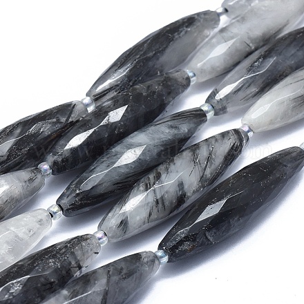 Quartz naturel tourmaliné / perles de quartz rutile noires G-O179-G03-1