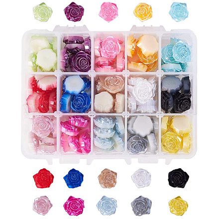 PandaHall 105Pcs ABS Plastic Rose Flower Flatback Bead Cabochons 17.5mm Random Mixed Colors Undrilled Floral Decor Charms for Phone Case Scrapbooking Jewelry Making OACR-PH0001-24-1