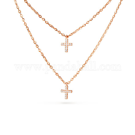 Tinysand cz jewelry 925 colgante de cruz de circonita cúbica de plata esterlina dos collares escalonados TS-N014-RG-18-1