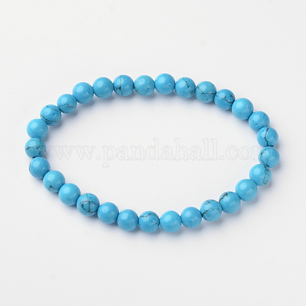 Turquoise synthétique perles rondes bracelets extensibles BJEW-L594-D07-1