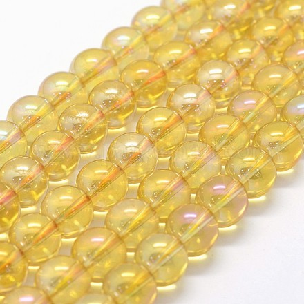 Cuentas de perlas de citrino sintetizado electrochapados G-K285-12-6mm-1