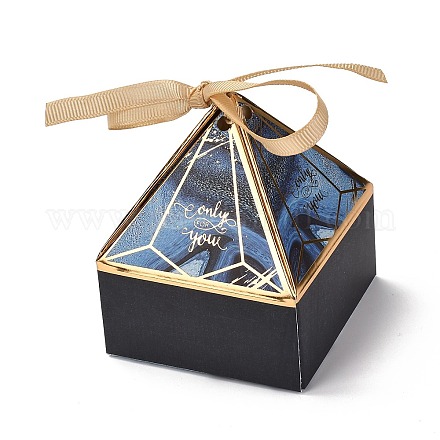 紙折りギフトボックス  あなたとリボンだけの言葉で三角錐  プレゼント用キャンディークッキーラッピング  ミッドナイトブルー  7x7x9cm X1-CON-P011-02A-1