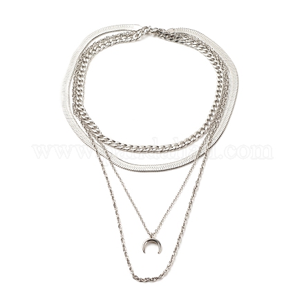304 mehrlagige Halskette aus Edelstahlketten mit Halbmondanhänger für Männer und Frauen NJEW-JN03890-1