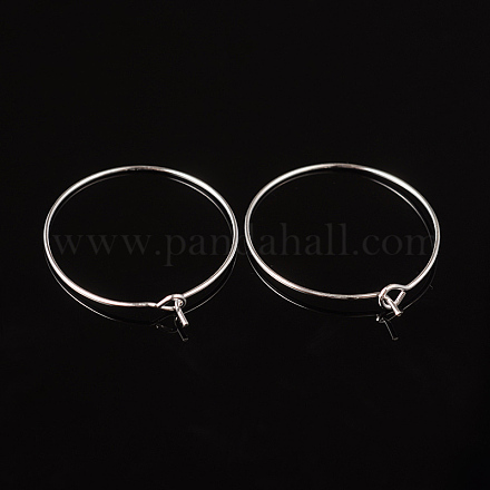 Cerchi per orecchini in ottone placcato color argento X-EC067-2S-1