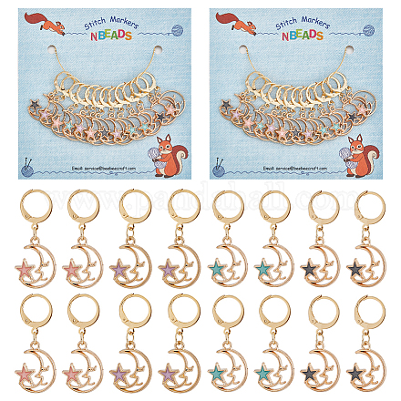 Alloy Enamel Moon with Star Pendant Locking Stitch Markers HJEW-AB00049-1