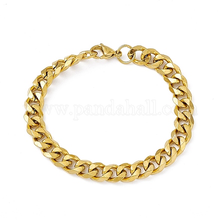 Vacuum Plating 201 Stainless Steel Curb Chain Bracelet with 304 Stainless Steel Clasps for Men Women BJEW-M235-02D-G-1