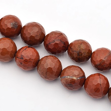 Faceted Round Natural Red Jasper Beads Strands G-E302-067-10mm-1