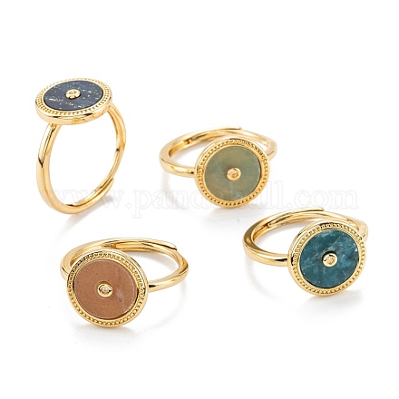 調整可能な天然の混合宝石の指輪  ゴールデン真鍮パーツ  フラットラウンド  2mm  内径：17.5mm KK-G401-02-G-1