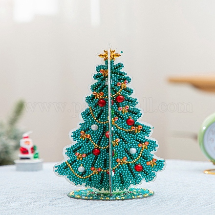 Diyのクリスマスツリーのディスプレイの装飾のダイヤモンド塗装キット  プラ板含む  樹脂ラインストーン  ペン  トレープレートと接着剤クレイ  ティール  195x130mm XMAS-PW0001-103-1