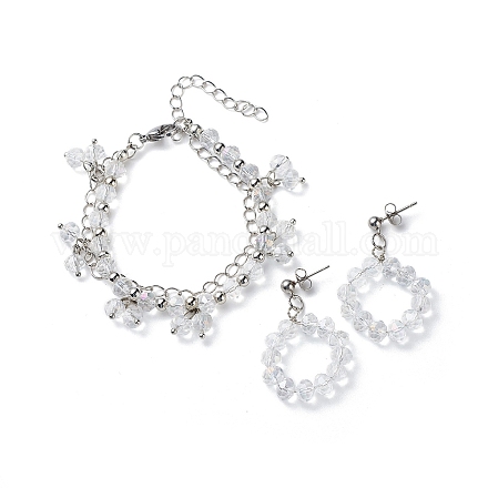 Orecchini pendenti con perline in vetro e bracciale a più fili SJEW-JS01257-1