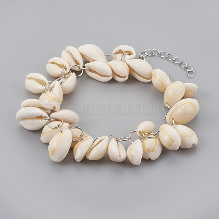 Cowrie Shell Beads Link Bracelets BJEW-JB04046-1