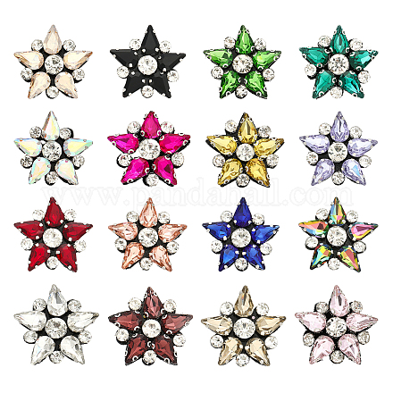 Chgcraft 16 pièces 16 couleurs étoiles patchs en tissu avec strass en verre coudre sur appliques étoiles perles patchs de réparation pour vêtements sac pantalon téléphone portable décor bricolage artisanat PATC-CA0001-03-1