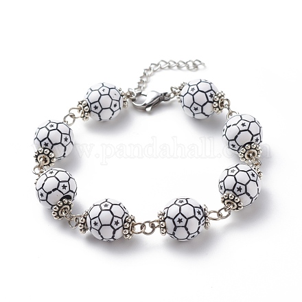 Bracelet de perles rondes en acrylique sur le thème du ballon de sport BJEW-JB08660-04-1